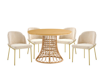 Wood Table & Chair Set For Modern Living Spaces,One Table,Four Chairs Set Wood Wood Fabric