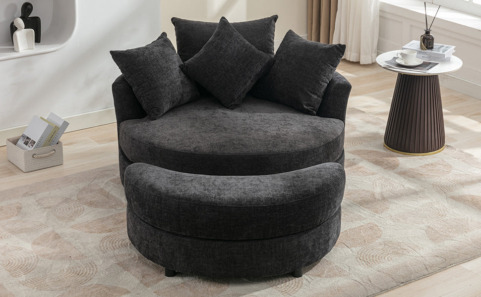 Orisfur. 360 Swivel Accent Barrel Chair With Storage Ottoman & 4 Pillows, Modern Chenille Leisure Chair Round Accent For Living Room, Gray Gray Foam Chenille