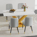 Table And Chair Set.The Table Is Equipped With A Marble Patterned Mdf Tabletop And Gold Table Legs.Paired With 4 Light Gray Chairs With Pu Cushions And Black Metal Legs. Gold,Light Gray Seats 4 Mdf