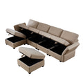 Adjustable Arms And Backs Modern U Shape Linen Couch Modular Sectional Sofa Couch With Storage Seat, Large Convertible Sofa With Reversible Chaise For Living Room Apartment Office, Brown Brown Polyester 4 Seat