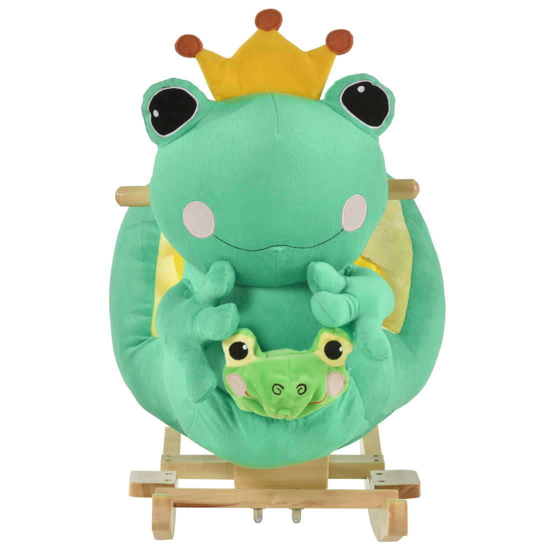 Qaba Kids Ride On Rocking Horse Toy Frog Style Rocker With Fun Music, Seat Belt & Soft Plush Fabric Hand Puppet For Children 18 36 Months Green Plush