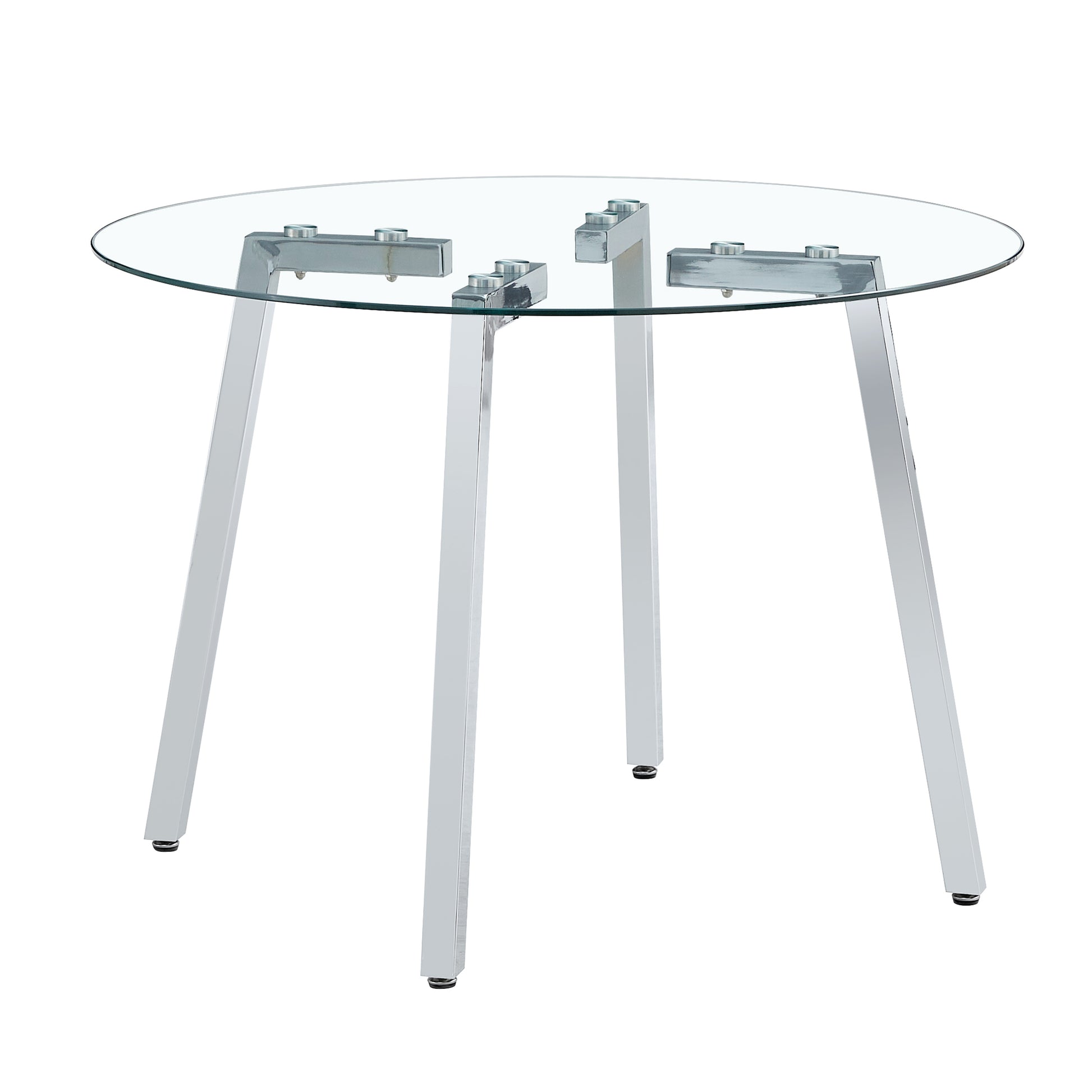 Table And Chair Set.A Modern Minimalist Style Round Clear Tempered Glass Table With Silver Metal Legs.Paried With 6 Chairs With Modern Pu Leather High Back Upholstered And C Tube Chrome Legs. Black,Silver Seats 6 Glass Metal