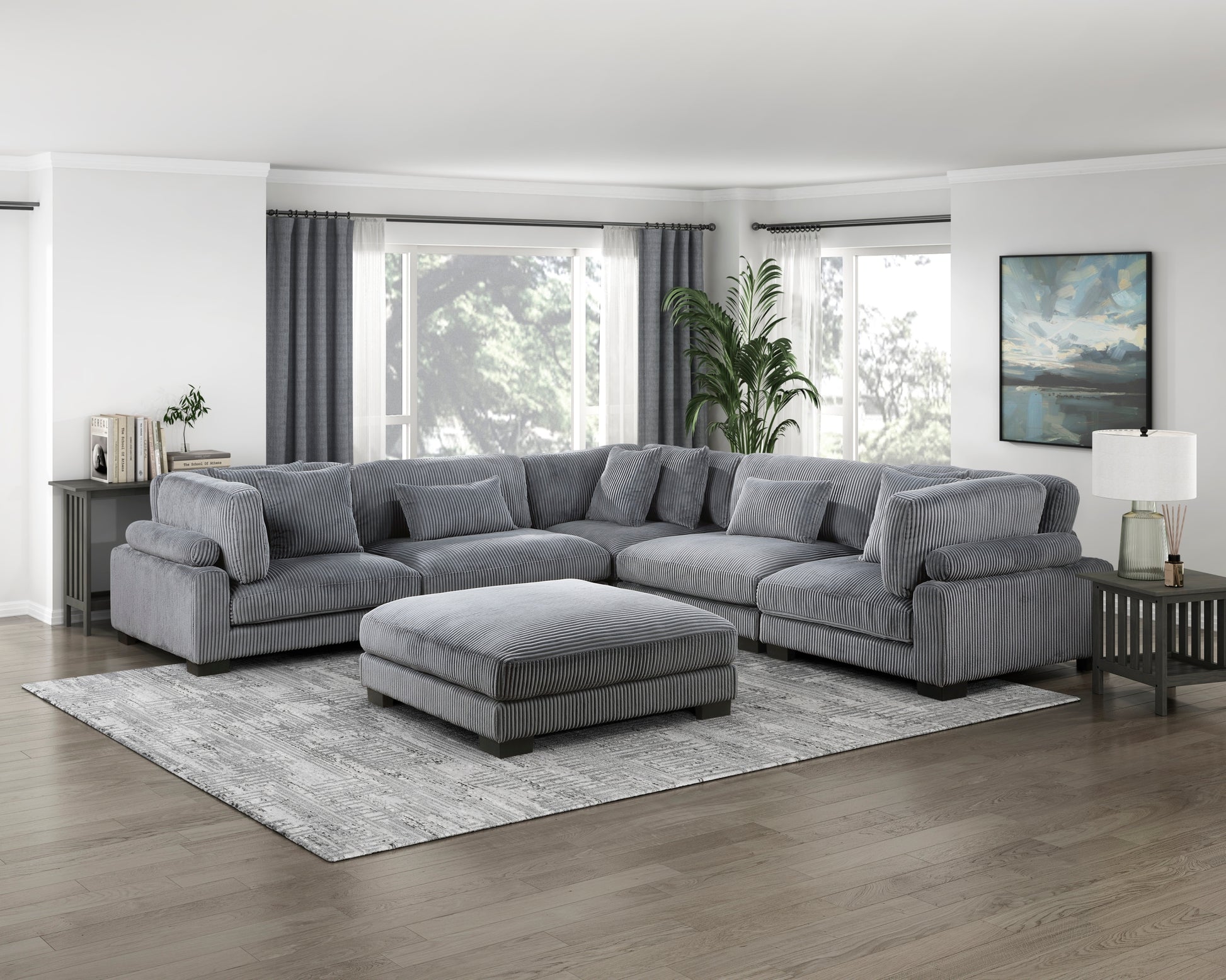 1Pc Modern Living Room Furniture Modular Armless Chair Plush Gray Corduroy Fabric Upholstery Plywood Frame, Matching Pillow Gray Wood Primary Living Space Modern Plywood 1 Seat