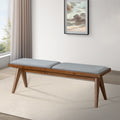 Keira Bench Grey Fabric Brown,Light Gray Brown Grey Mid Century Modern Rubberwood Foam Fabric,Solid Wood