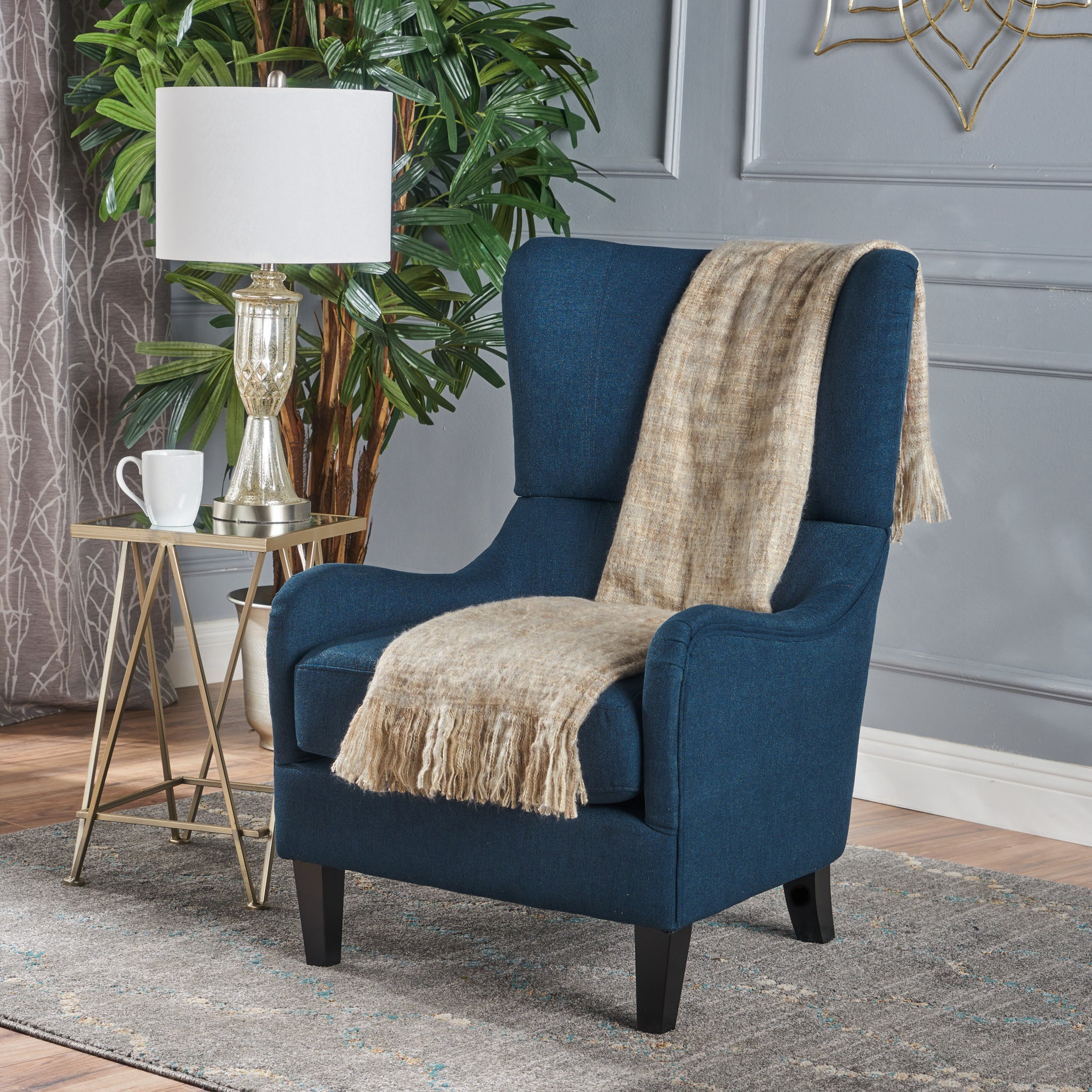 Hi Back Quentin Sofa Chair, Living Room, Study And Bedroom Navy Blue Fabric