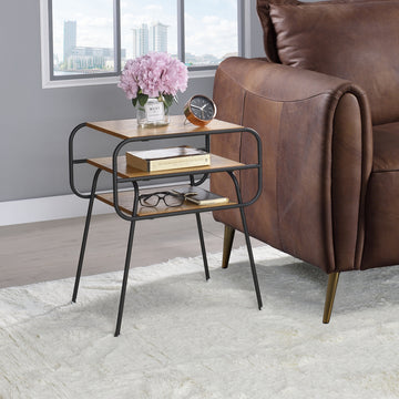 Oak And Black 2 Shelf Accent Table Black Brown Primary Living Space Modern Shelves Rectangular Wood Metal Sled