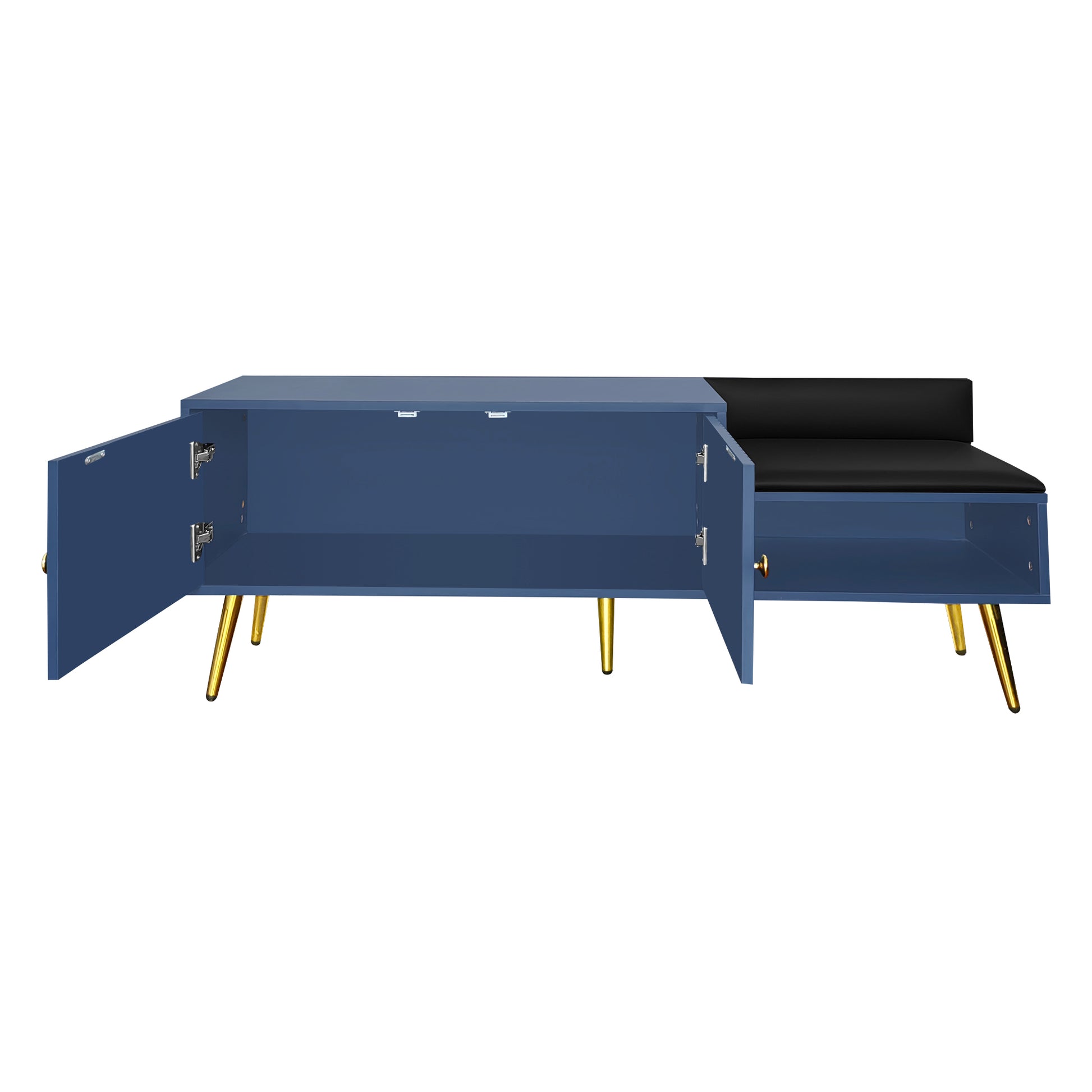 Modern Shoe Storage Bench With Hidden Storage And Upholstered Cushions For Bedside, Living Room And Entryway Navy Navy Mdf Metal