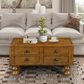 Rectangle Living Room Coffee Table Set, 3 Piece Solid Wood Living Room Table Set, 1 Coffee Table And 2 End Table, Wood Center Table Tea Table Set With Rivet Decoration Legs.Antique Brown Antique Brown Pine