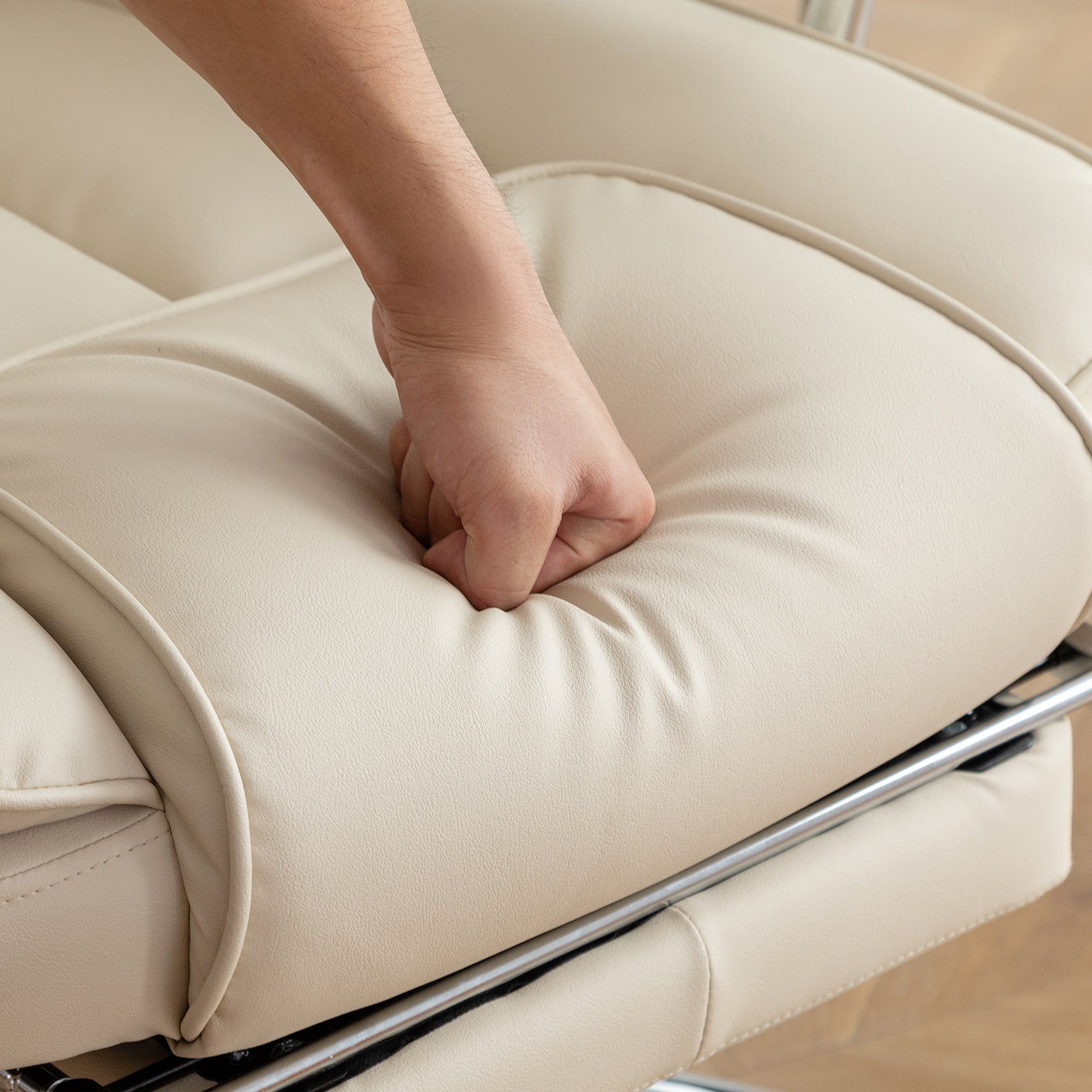 Office Chair, Big And Tall Executive Office Chair With Footrest, Leather Computer Chair, Ergonomic Reclining Chair High Back With Lumbar Support, Large Home Office Chair Beige Beige Pu Leather