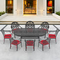 Cushions In Random Colors 9 Piece Set Of Cast Aluminum Patio Furniture With Cushions Yes Dining Set Black Seats 8 Rust Resistant Frame Water Resistant Cushion Garden & Outdoor Complete Patio Sets Aluminium
