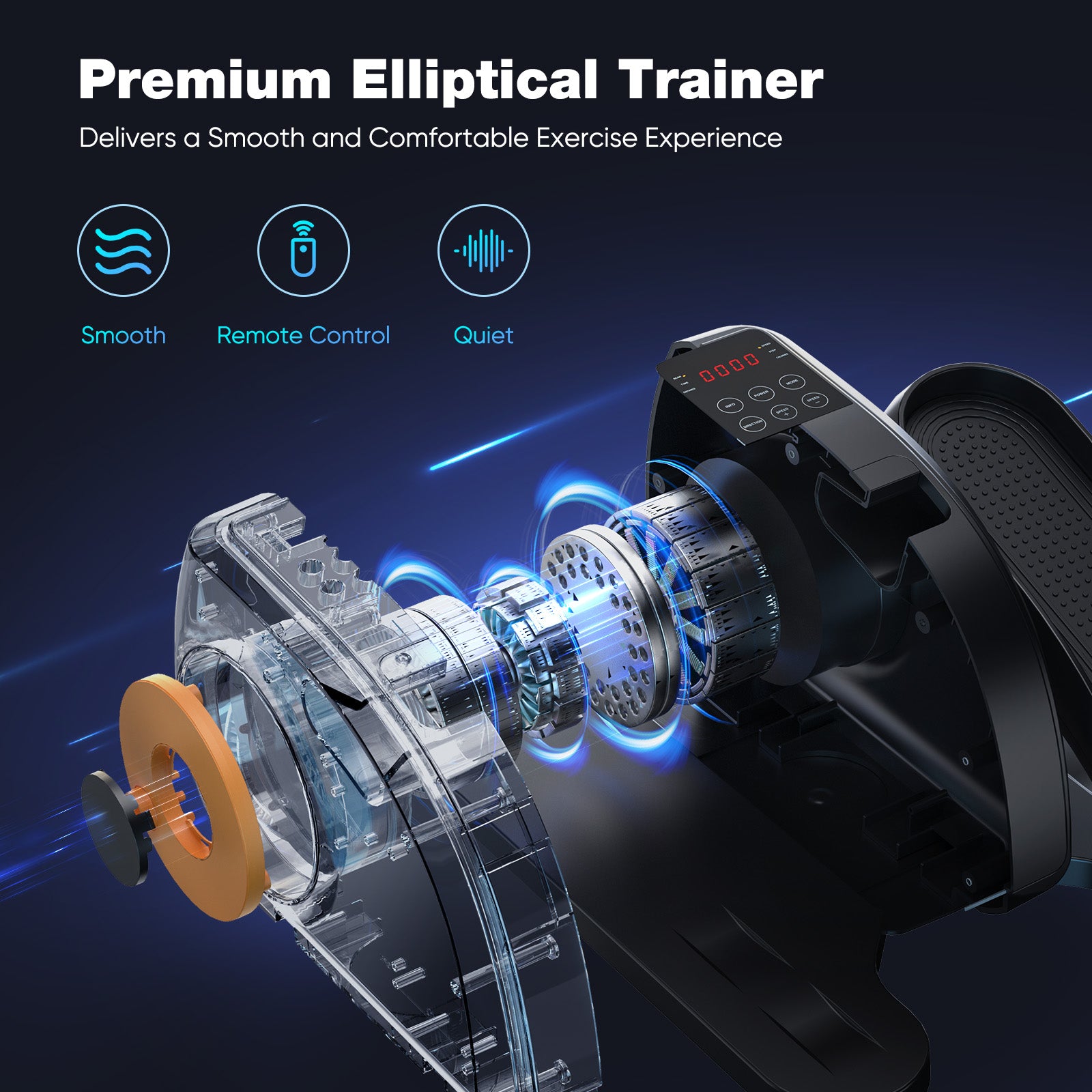 Under Desk Elliptical Machine Compact & Quiet Mini Pedal Exerciser With Adjustable Speed, Led Display, Portable Fitness Solution For Home Or Office Workouts Black Abs