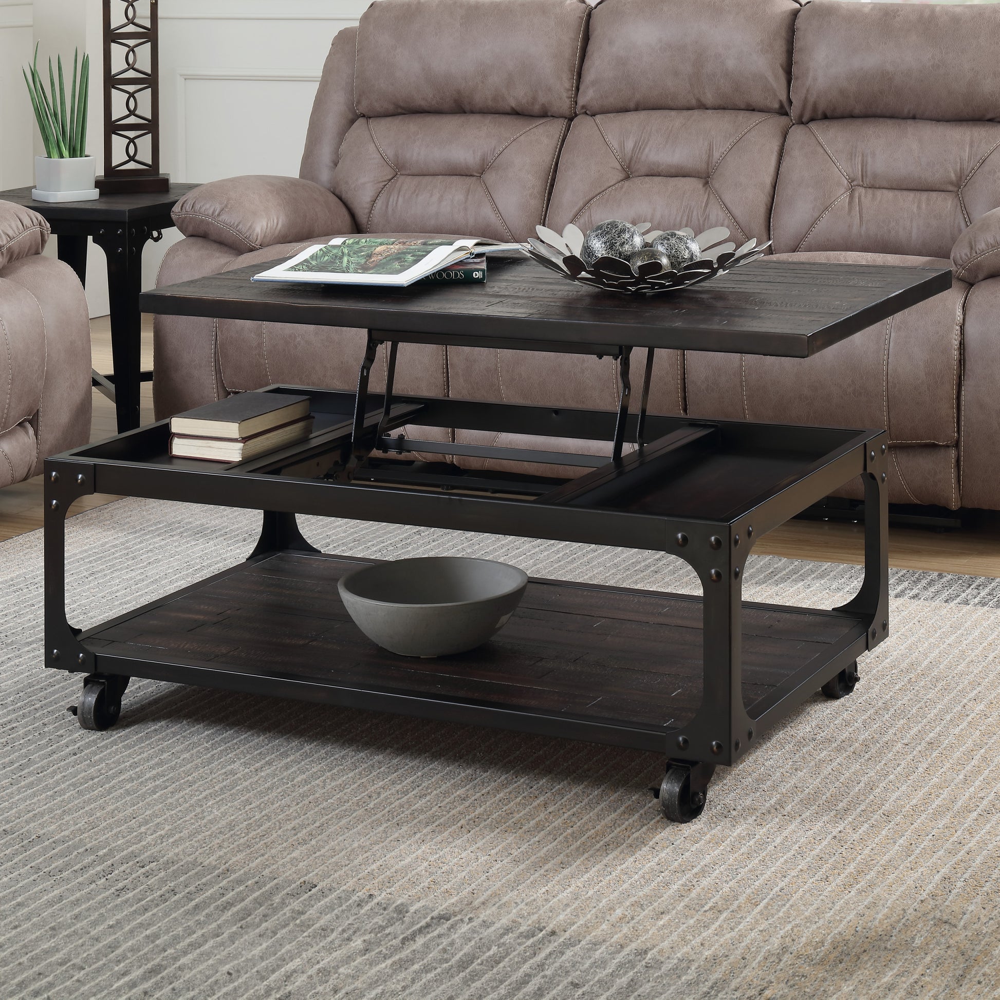 Sherlock Cocktail & 2 End Table Brown Brown Wood