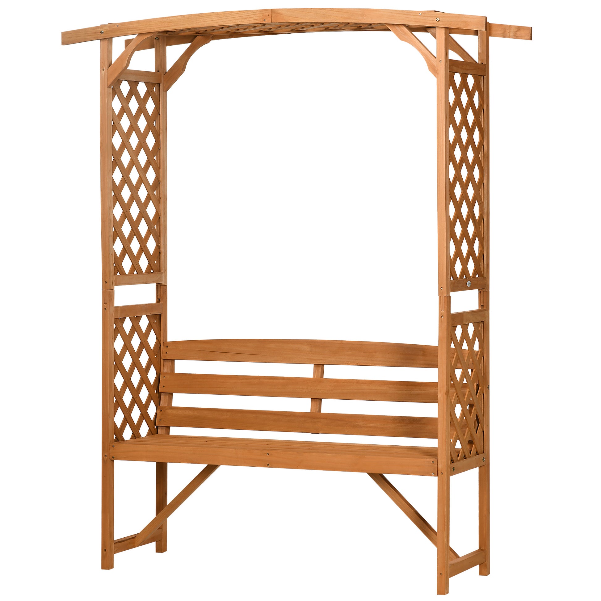 Outsunny Patio Garden Bench Arbor Arch With Pergola And 2 Trellises, 3 Seat Natural Wooden Outdoor Bench For Grape Vines & Climbing Plants, Backyard Decor, Brown Brown Wood