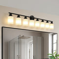 Modern 8 Light Vanity Bathroom Mirror Light, Frosted White Glass With Black Iron Frame, Contemporary Wall Sconce For Bedroom, Bathroom, And Dressing Room Bulb Not Included Black,White Glass,Iron