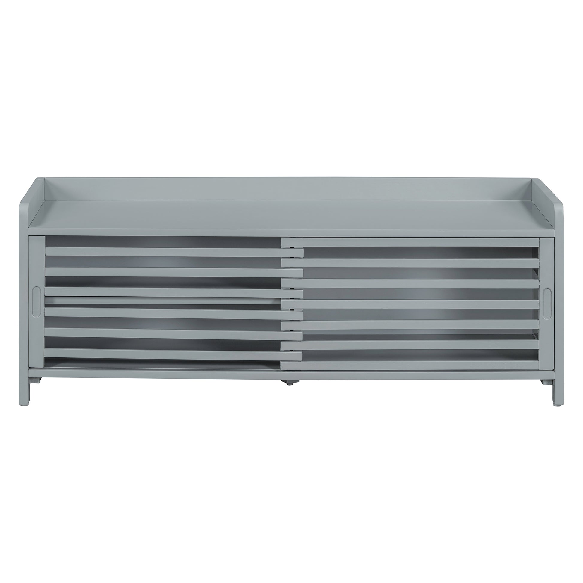 Distressed Shutter Storage Bench With Acacia Veneer For Retro Charm For Living Room, Entryway Grey Grey Mdf