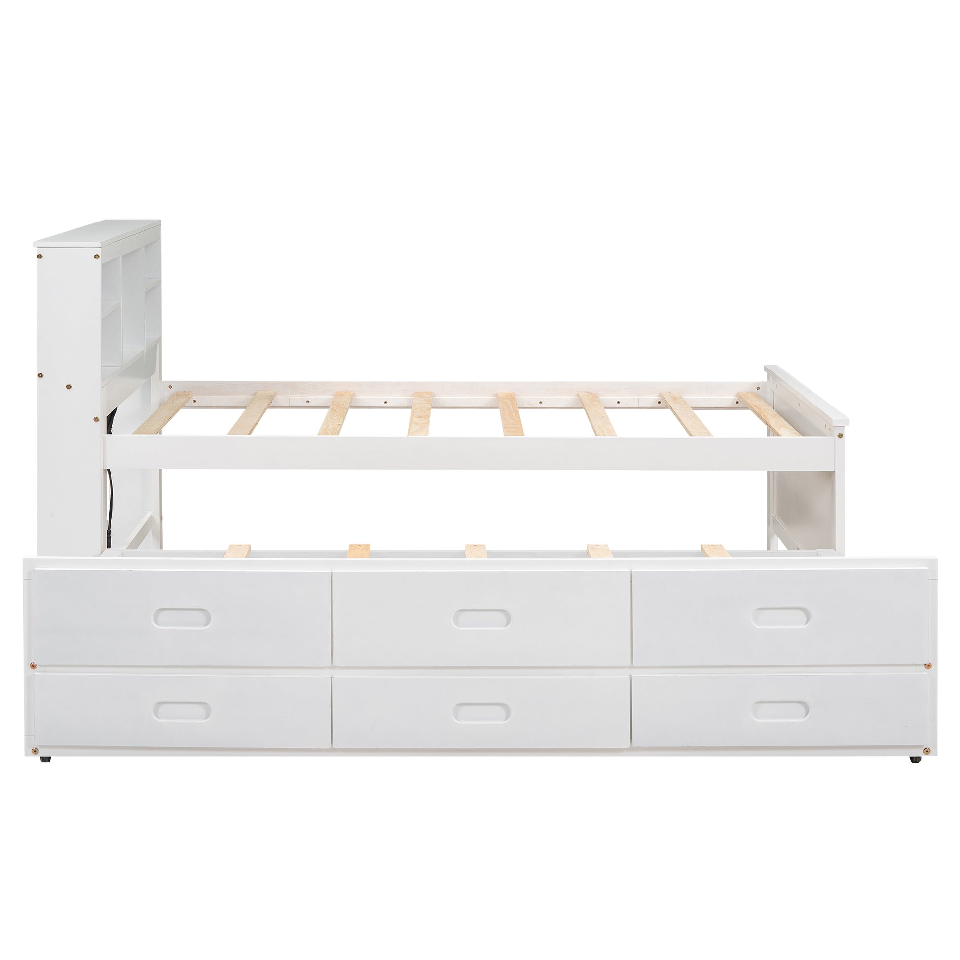 Twin Size Platform Bed With Storage Headboard, Usb, Twin Size Trundle And 3 Drawers, White Box Spring Not Required Twin White Wood Bedroom Bed Frame Solid Wood Mdf