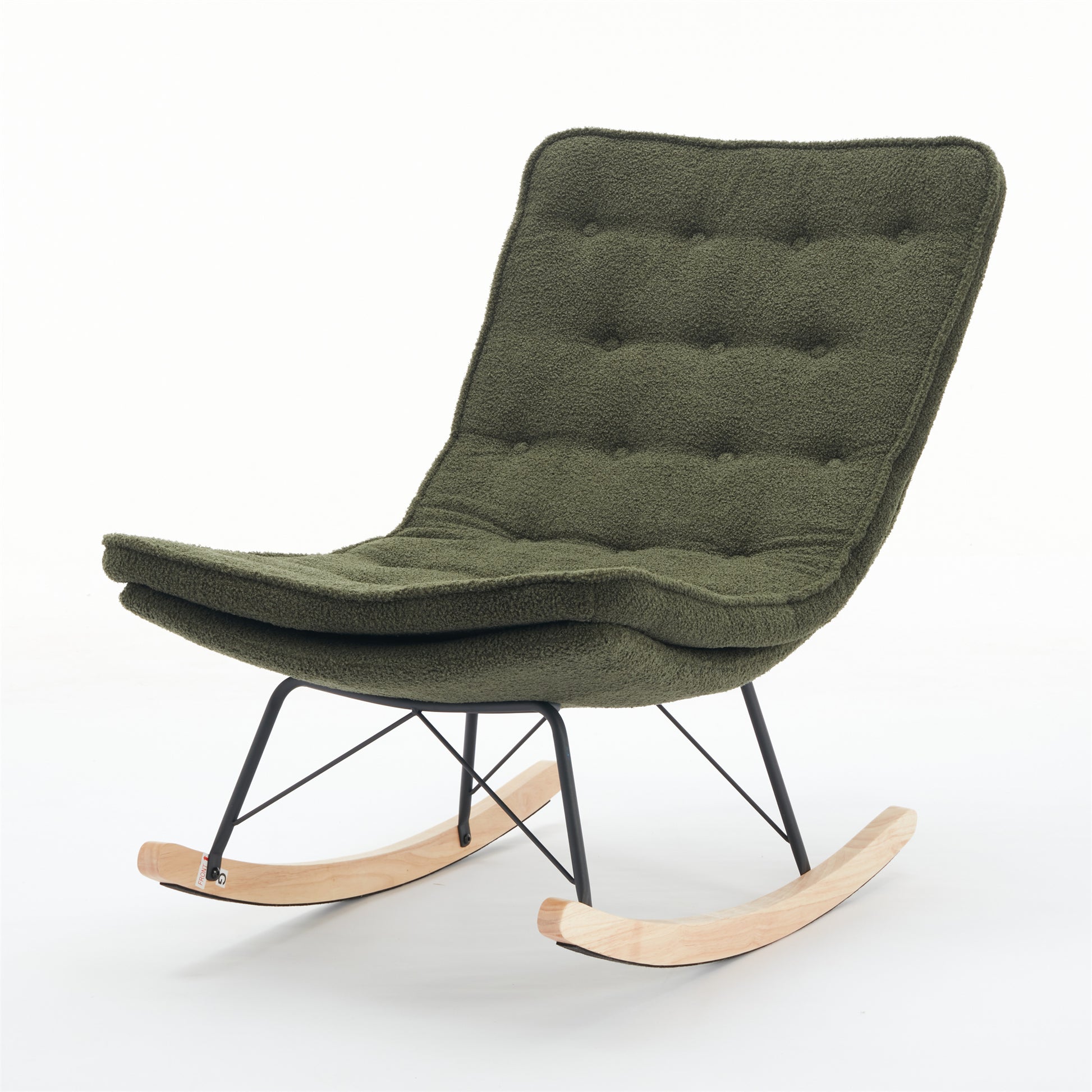 Lazy Rocking Chair,Comfortable Lounge Chair With Wide Backrest And Seat Wood Base, Upholstered Armless Rocker Chair For Living Room, Balcony,Bedroom And Patio Porch. Dark Green Cushion Iron Dark Green Primary Living Space Sponge Square Casual Rocking