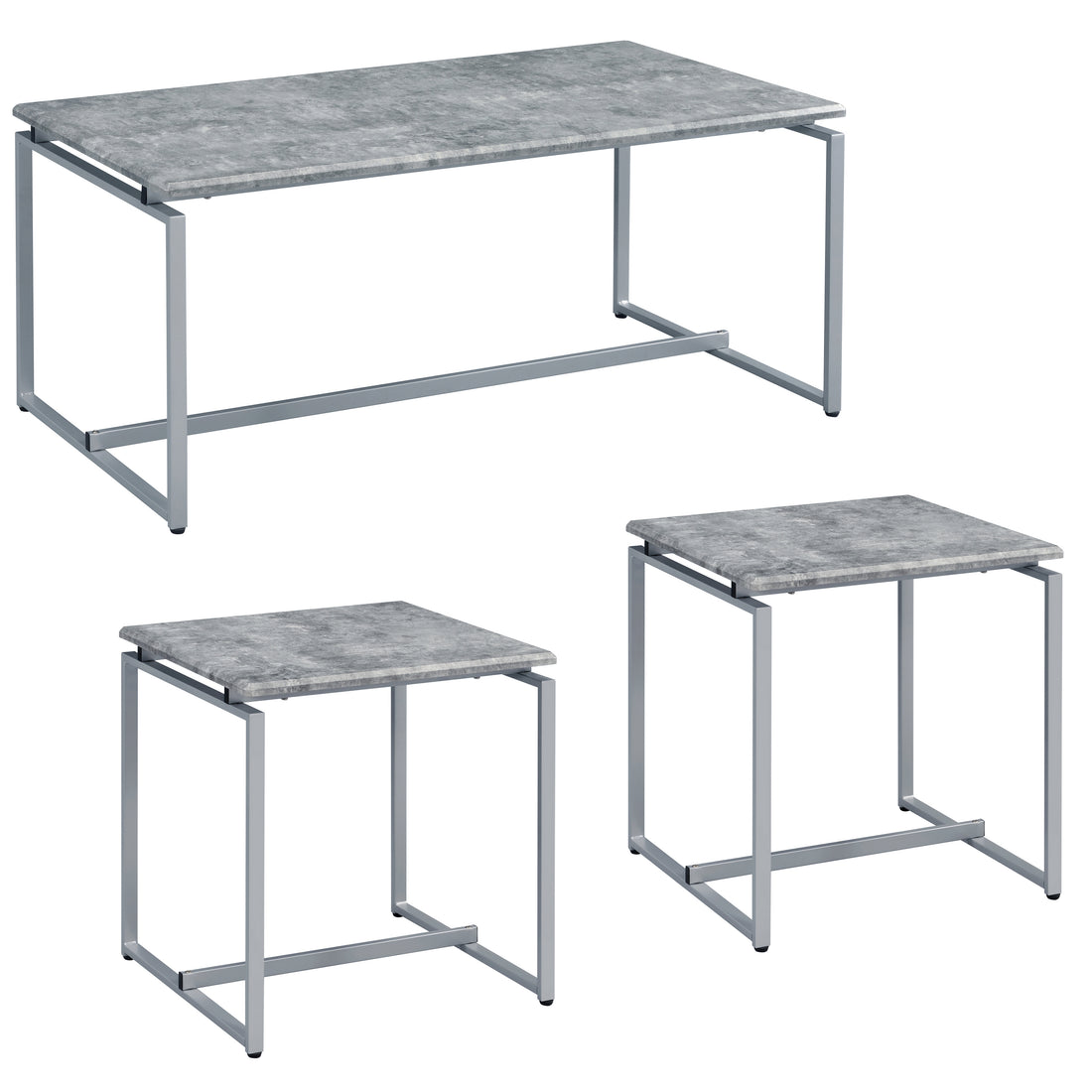 Grey And Silver Occasional Set With Trestle Base Grey Silver Primary Living Space Modern Rectangular Wood Metal Sled