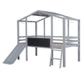 Twin Size Loft Bed With Ladder And Slide, House Bed With Blackboard And Light Strip On The Roof, Gray Twin Gray Solid Wood Mdf