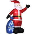 Outsunny 8Ft Christmas Inflatables Outdoor Decorations Smiling Santa Claus With Gift Bag, Blow Up Led Yard Christmas Decor For Lawn Garden Party Red Polyester