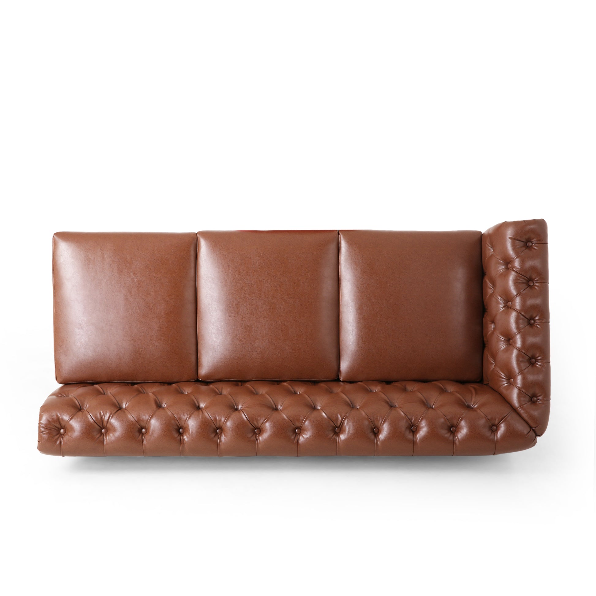 Mirod Comfy Large Sectional Sofa With Wooden Legs, Retro Style For Living Room Light Brown Pu 6 Seat