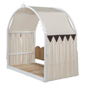 Twin Size Extended Bed With Arched Roof And Trundle, White Twin White Plywood