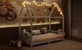 Wood Twin Size House Bed With Guardrail And Led, White Box Spring Not Required Twin White Wood Bedroom Solid Wood Mdf