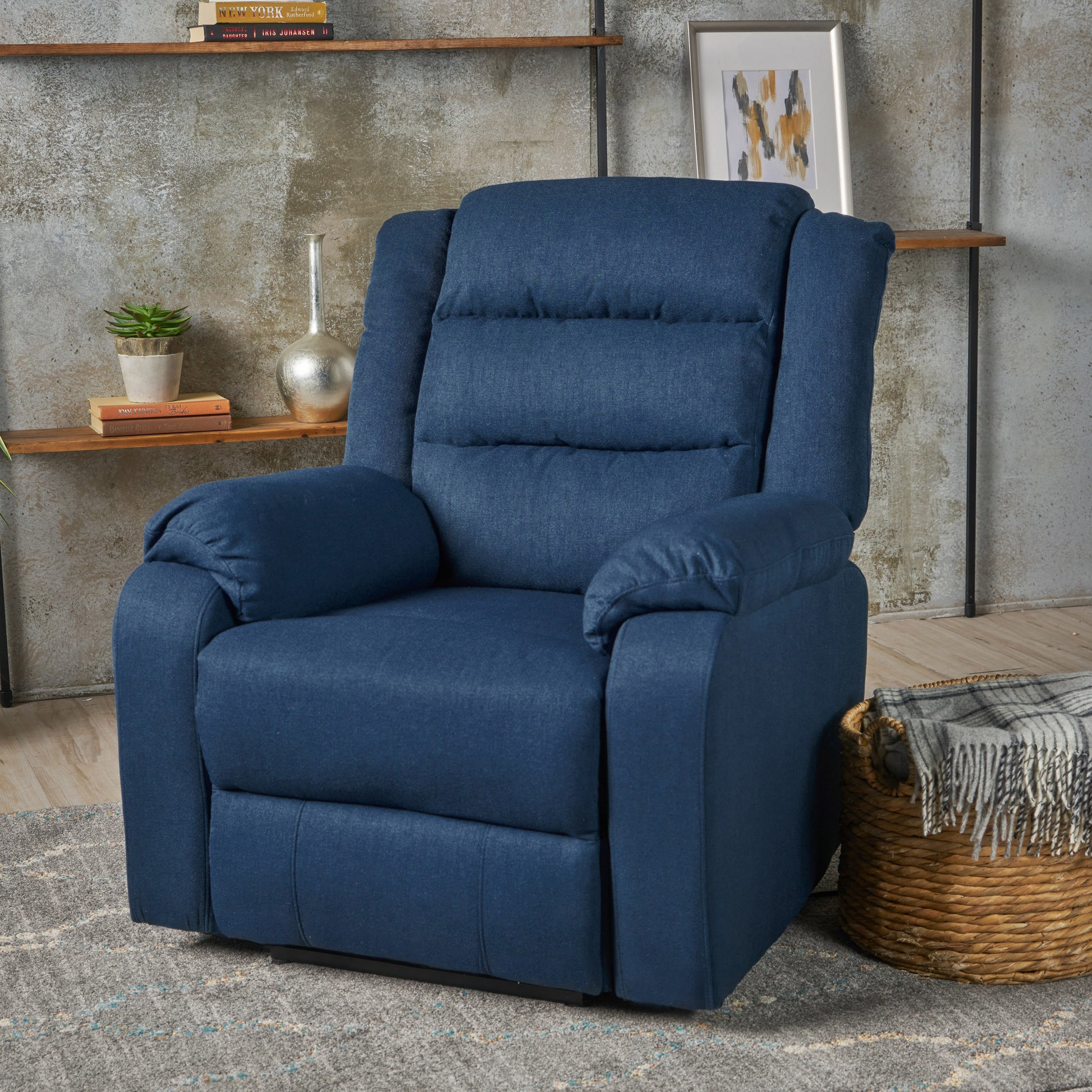 35.04" Wide Power Standard Recliner Navy Blue Fabric