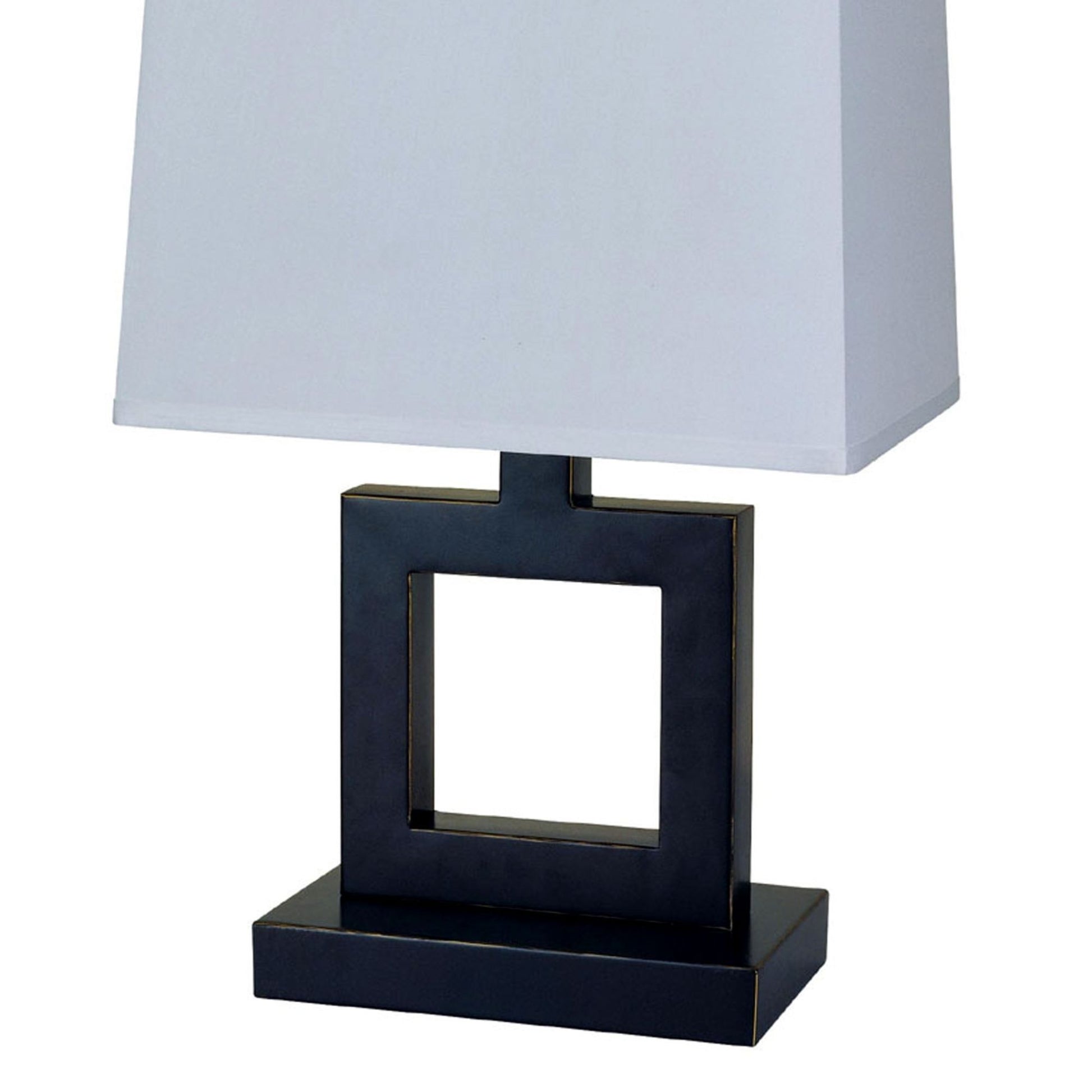 22" Tall Metal Table Lamp W Dark Bronze Finish, Square Design, White Shade Multicolor Metal