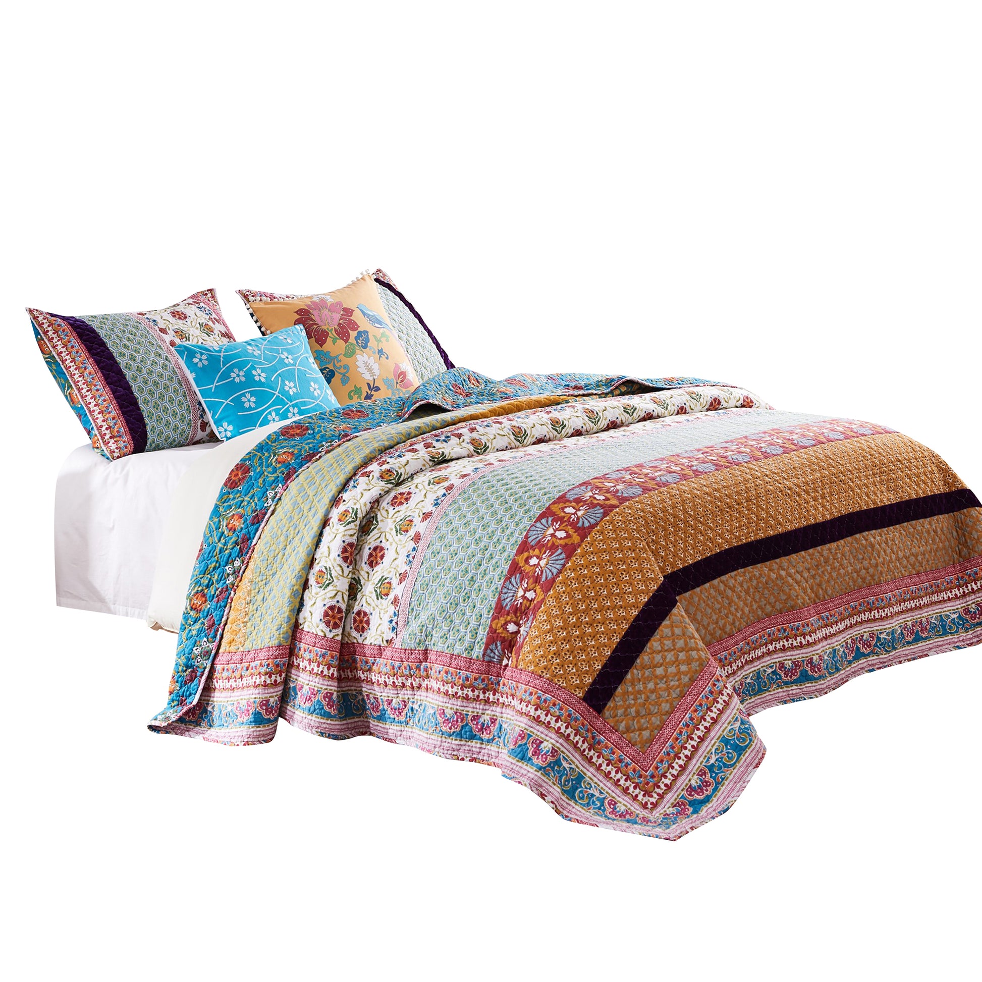 Sama 4 Piece Reversible Twin Quilt Set, Floral Print Patterns, Multicolor Twin Multicolor Cotton,Velvet