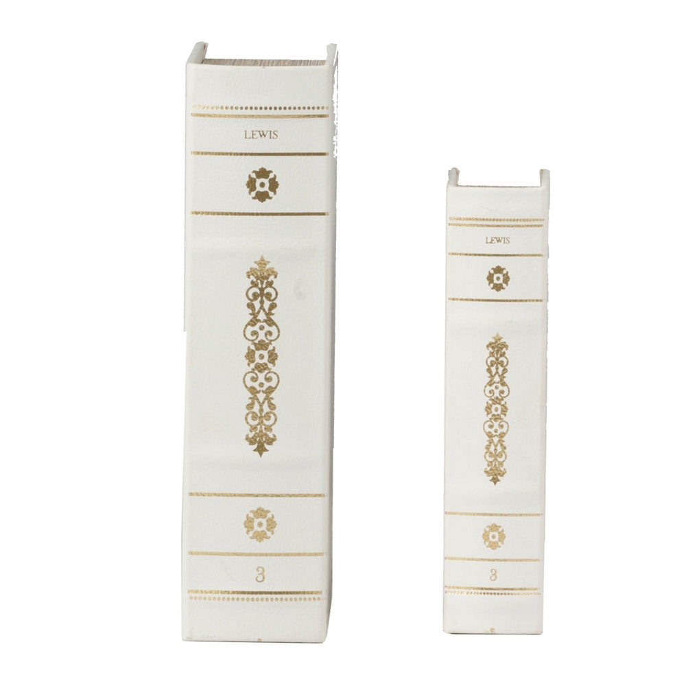 Set Of 2 Book Boxes, L:10.6X6.9X2.6", S:8X5X2" White Gold Mdf