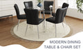 Table And Chair Set.A Modern Minimalist Round Dining Table With Transparent Tempered Glass Top And Silver Metal Legs,Paried With 6 Chairs With Pu Backrest And Seat Cushion And Silver Metal Legs. Black,Transparent Seats 6 Glass Metal