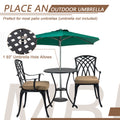 3 Piece Bistro Table Set Cast Aluminum Outdoor Patio Furniture With Umbrella Hole And Grey Cushions For Patio Balcony, Black Black Aluminium