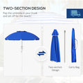 Outsunny 5.7' Portable Beach Umbrella With Tilt, Adjustable Height, 2 Cup Holders & Hooks, Uv 40 Ruffled Outdoor Umbrella With Vented Canopy, Blue Blue Polyester