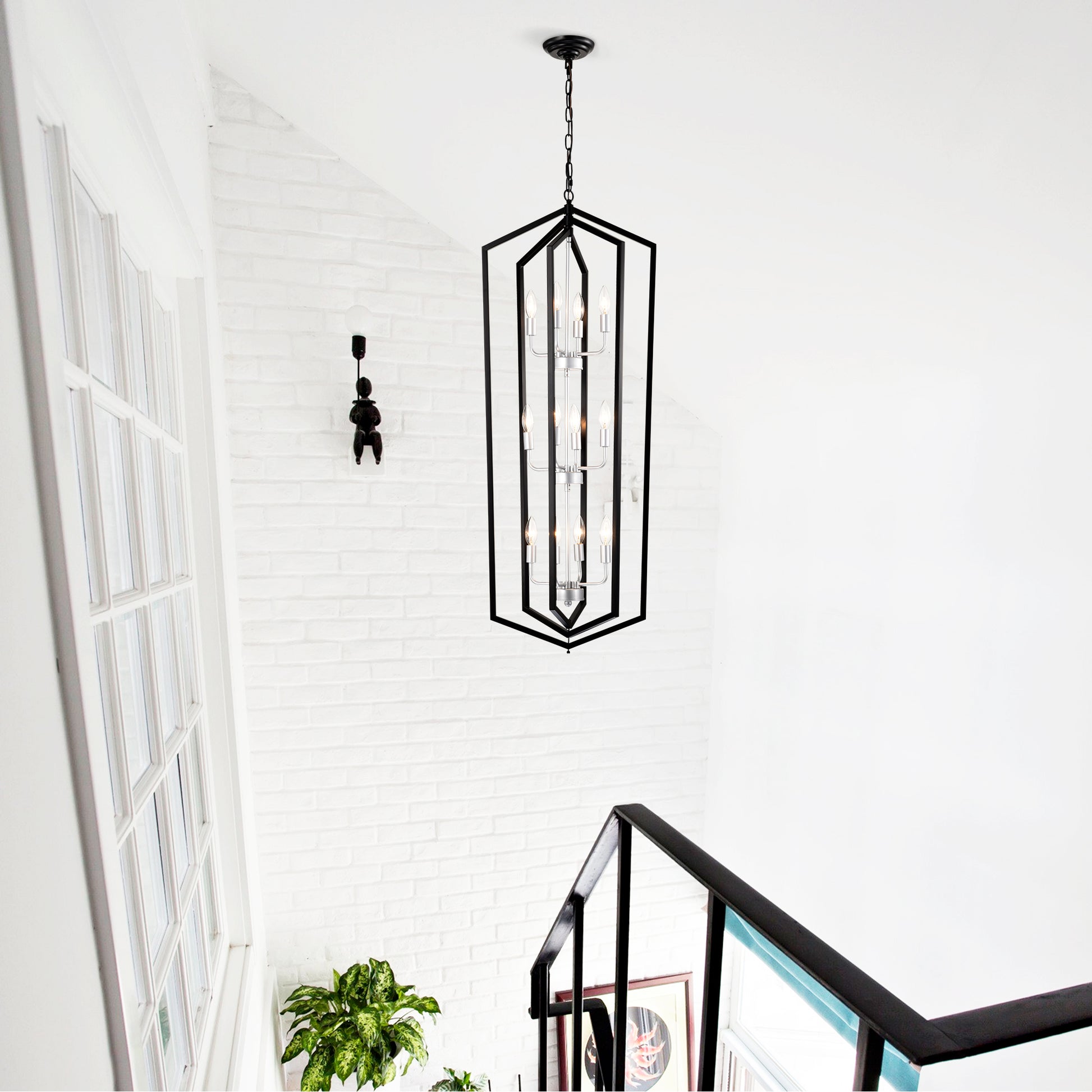 12 Light Farmhouse Kitchen Chandeliers, Matte Black And Sliver Vintage Rustic Cage Light Fixture Adjustable Height Chandeliers For Dining Room Hallway Foyer Entryway E12 Bulbs Not Included Matte Black American Design,Luxury,Modern,Vintage Metal Metal