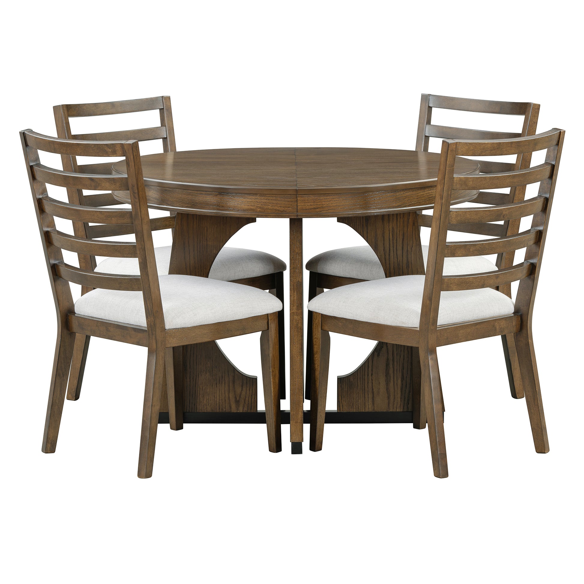 5 Piece Retro Rustic Functional Dining Set Unique Geometric Design, 1 Extendable Table With A 16 Inch Leaf And 4 Upholstered Chairs Ideal For Dining Room And Kitchen Walnut Walnut Solid Wood Mdf