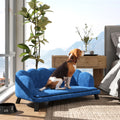 Pawhut Velvet Large Dog Couch With Foam Cushion, Soft And Cute Dog Bed With Pearl Design, Dog Sofa For Big And Medium Dogs, Dark Blue Blue Wood