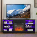 Tv Stand Electric Fireplace Glass Shelves, 3D Fireplace Tv Stand With Led Lights Wood With Usb Charging Outlet Modern Television Table Center For Tv Up To 62