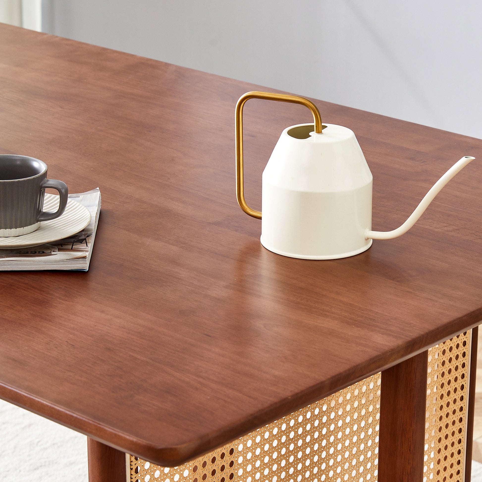 Chinese Country Retro Solid Wood Dining Table, Simple Modern Imitation Rattan Dining Table, Wooden Dining Table, Desk. Suitable For Dining Room, Living Room, Office Walnut Rubber Wood