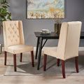 Dining Chair Beige Wood Fabric