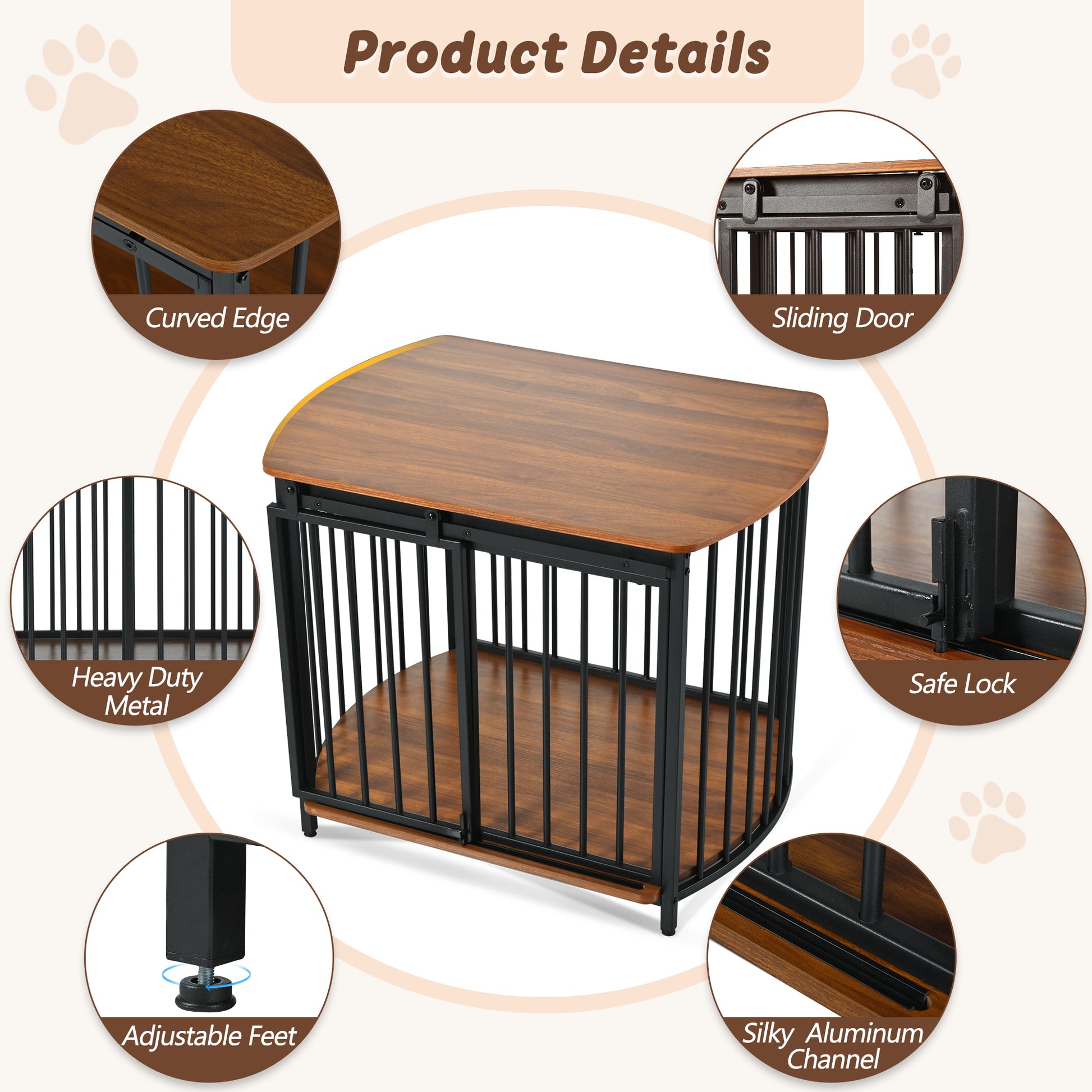 31.5" Furniture Style Dog Crate For Small And Medium Dogs, Wooden Cage Indoor Kennel Furniture, Modern Dog Crate End Table With Double Doors, Brown Brown Pet Barrier Medium 26 40 Lbs Iron,Mdf