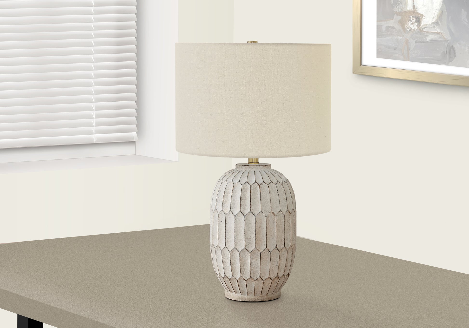 Lighting, 24"H, Table Lamp, Cream Resin, Ivory Cream Shade, Transitional Cream Polyresin