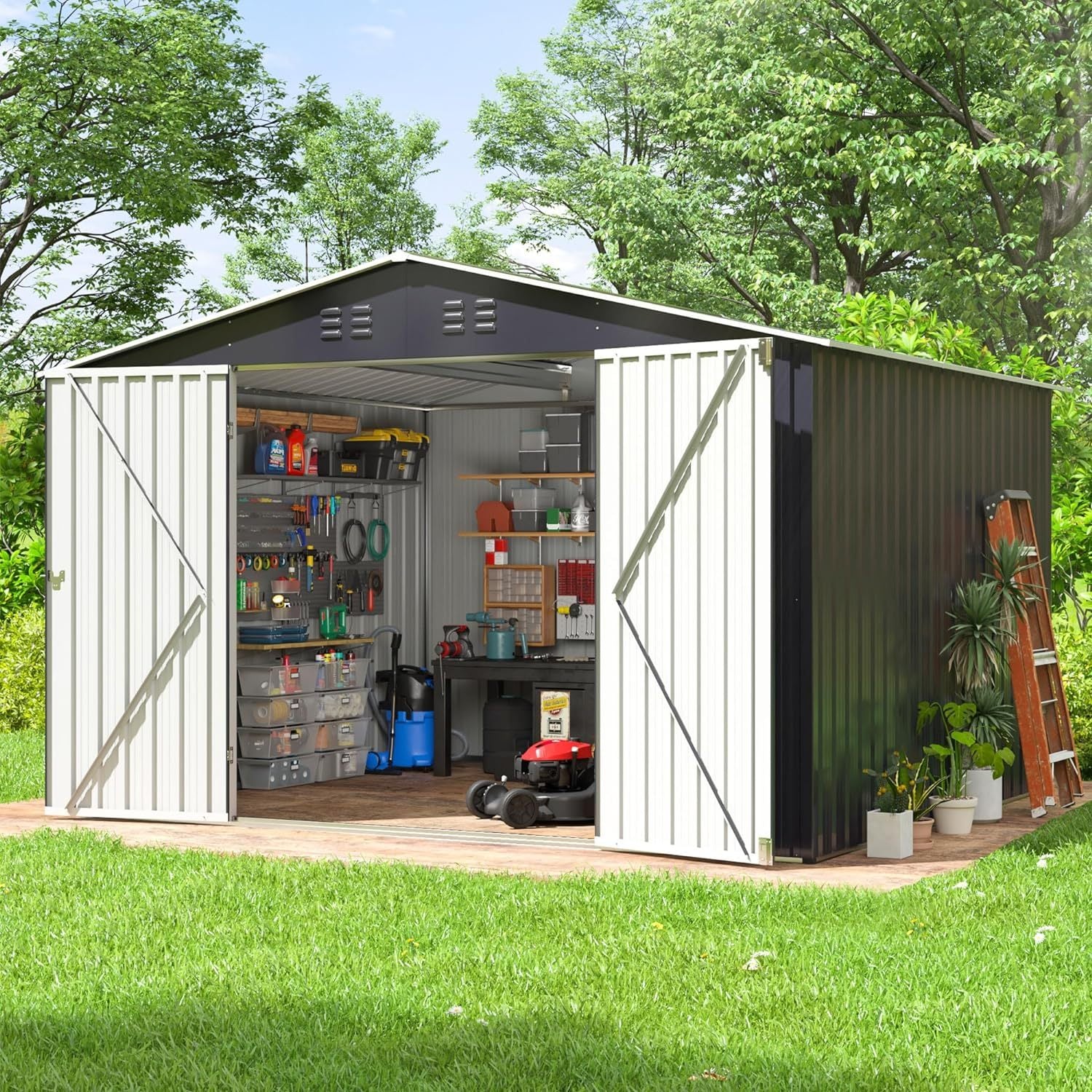 Outdoor Sheds 6Ft X 8Ft & Outdoor Storage Clearance, Metal Anti Corrosion Utility Tool House With Lockable Door & Shutter Vents, Waterproof Storage Garden Shed For Backyard Lawn Patio Grey Iron