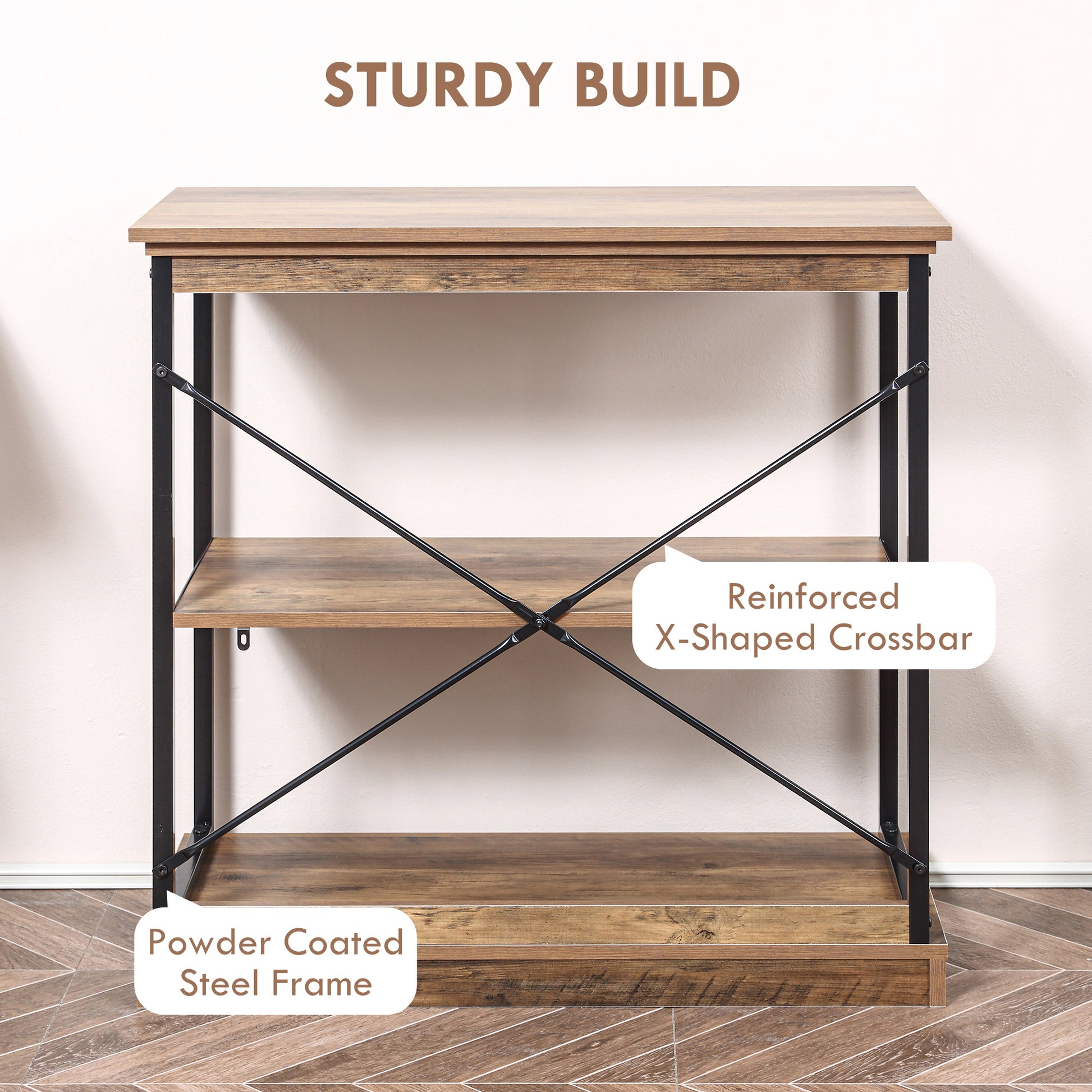 Homcom 2 Tier Shelf, Modern Style Bookshelf With Metal Frame For Living Room, Bedroom, And Office, Brown Brown Steel