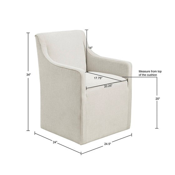 Skirted Dining Arm Chair With Casters Cream Wood