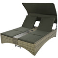 Patio Daybed Outdoor Daybed Outdoor Rattan Sun Lounger With Shelter Roof With Adjustable Backrest, Storage Box And 2 Cup Holders For Patio, Balcony, Poolside,Grey Yes Grey Seats 2 Water Resistant Frame Water Resistant Cushion Garden & Outdoor Sectional