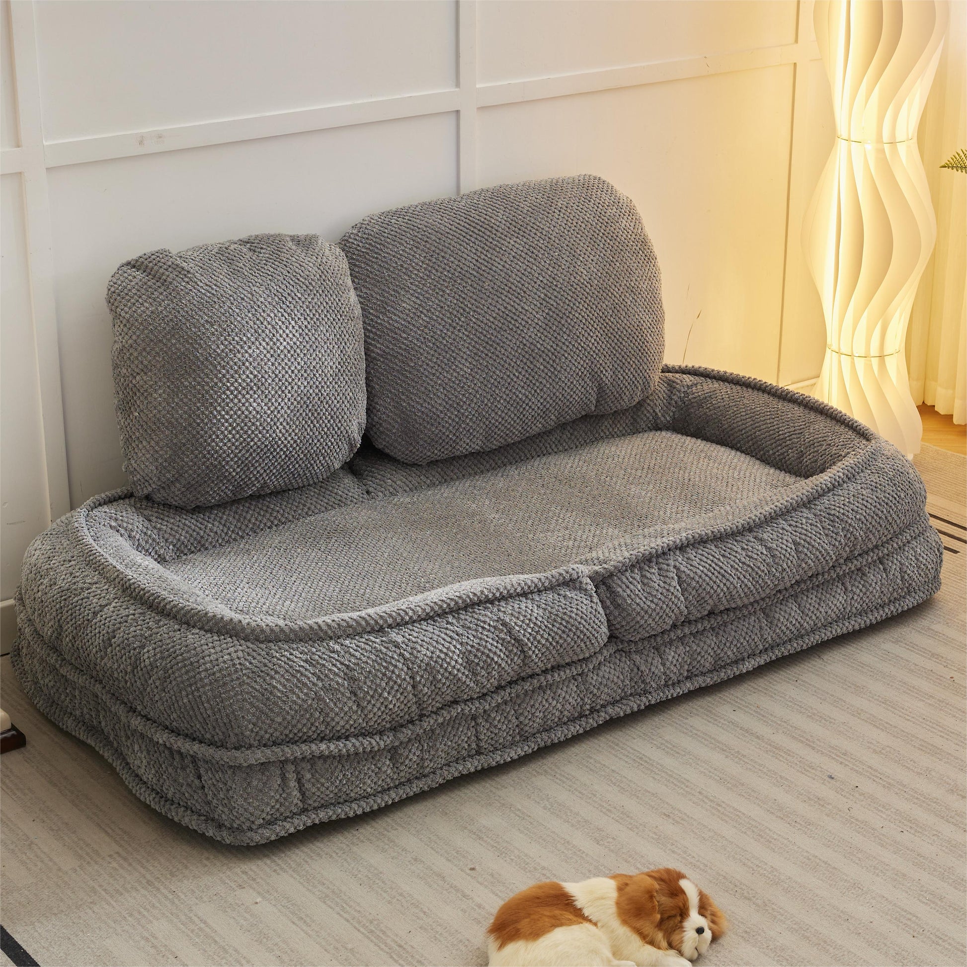 Human Dog Bed ,Lazy Sofa Couch ,5 Adjustable Position,Sit,Sleep,Fold,Suit To Put In Bedroom, Living Room ,Space Saving Design,Gray Gray Polyester Metal Primary Living Space Medium Soft Cushion Back