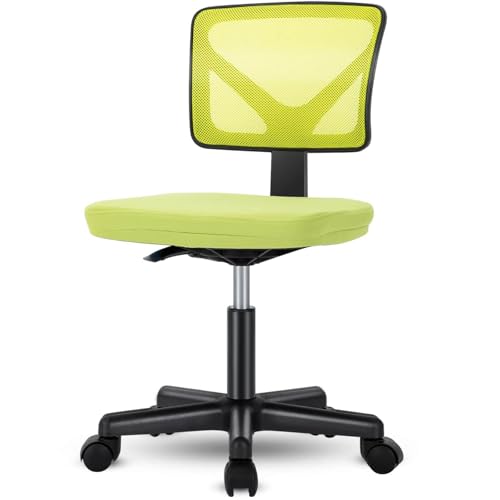 Low Back Mesh Armless Office Chair,Swivel Rolling Computer Chair No Arms With Lumbar Support, Green Green Metal
