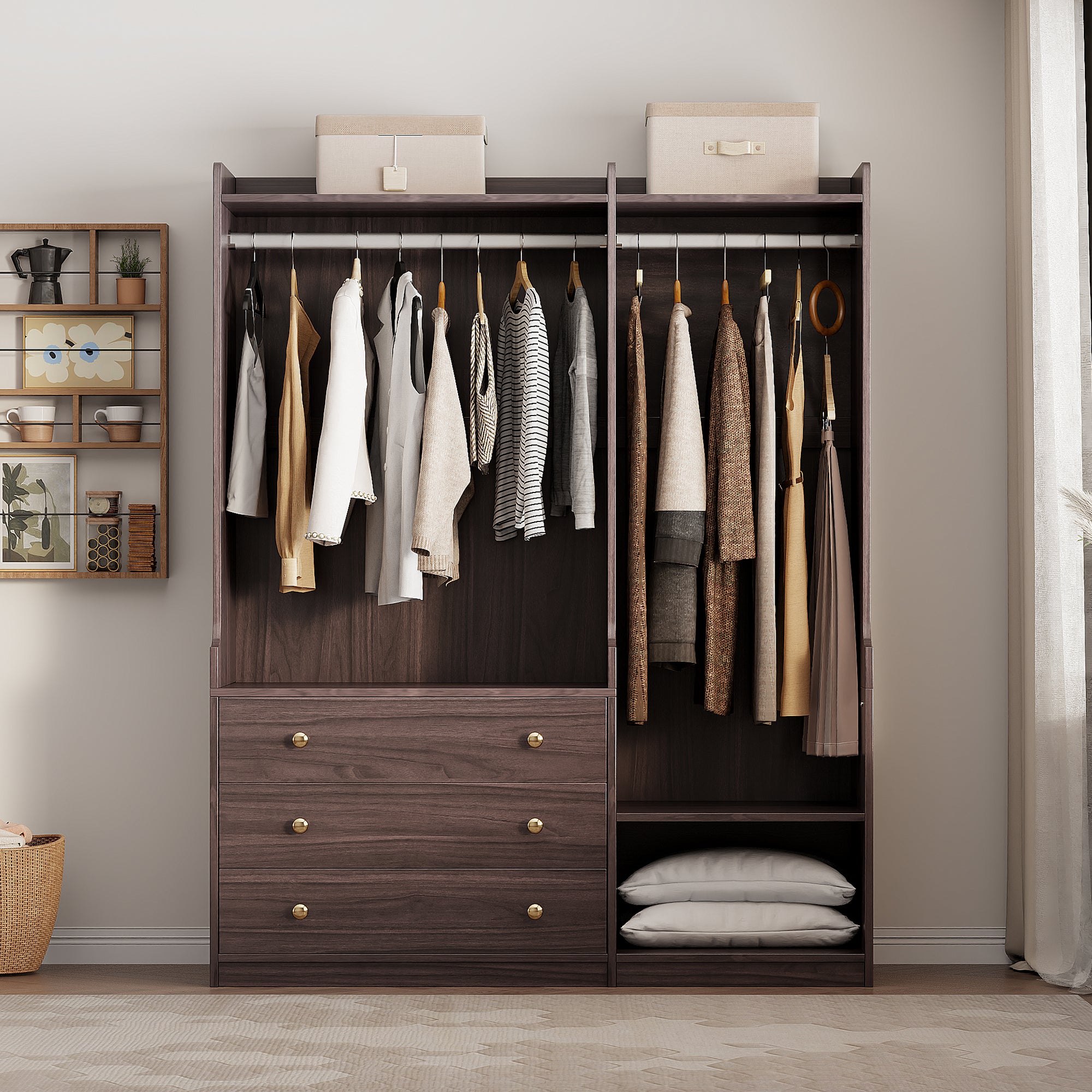 Open Wooden Wardrobe Storage For Bedroom, Brown Brown Particle Board