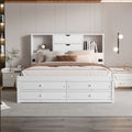 Queen Size Platform Bed With Storage Headboard And 8 Drawers, White Box Spring Not Required Queen White Wood Bedroom Bed Frame Solid Wood Mdf